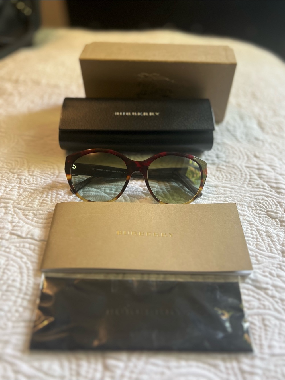 Burberry Tortoiseshell Frame Sunglasses with Green Gradient Lenses